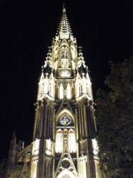 Vista nocturna de la hermosa catedral del Buen Pastor. 