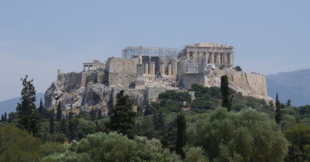 Maravillosa vista de la Acrópolis desde el Pnyx