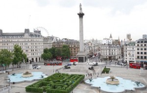 Vista panorámica de la gran plaza de Trafalgar Square de Londres.